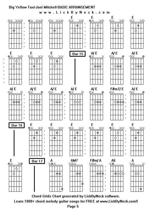 Chord Grids Chart of chord melody fingerstyle guitar song-Big Yellow Taxi-Joni Mitchell-BASIC ARRANGEMENT,generated by LickByNeck software.